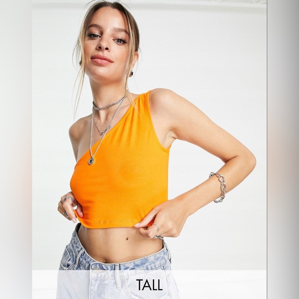 Noisy May Tall One Shoulder Crop Top | Orange | Size XL